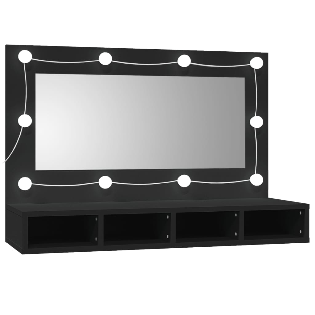 vidaXL Szafka z lustrem i oświetleniem LED, czarna, 90x31,5x62 cm