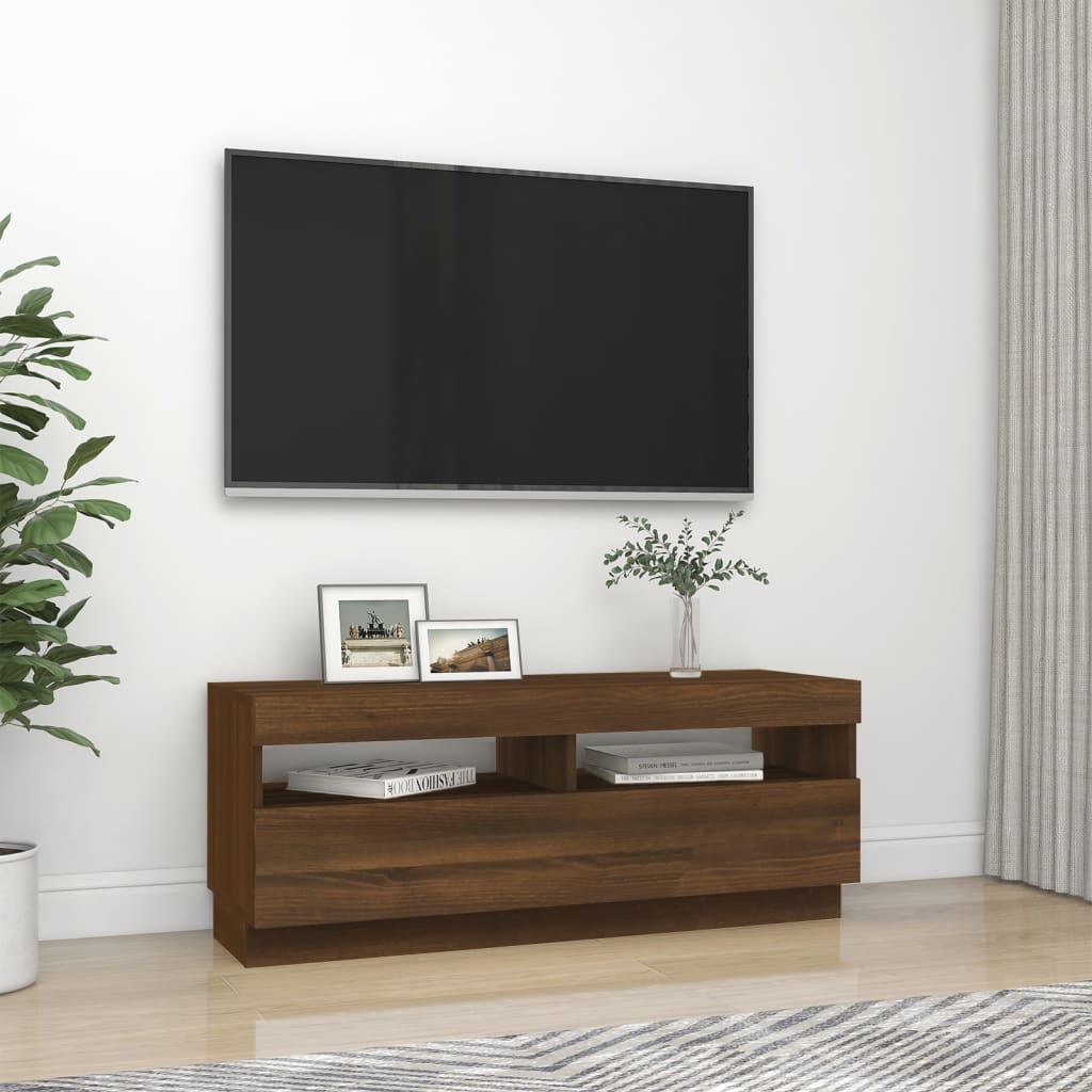 vidaXL Szafka pod TV z oświetleniem LED, brązowy dąb, 100x35x40 cm