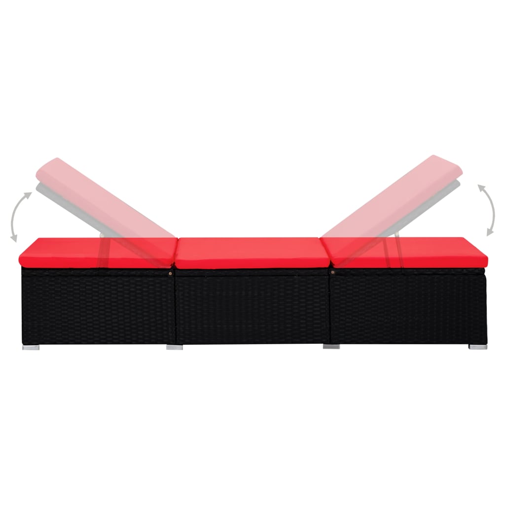 vidaXL Leżak z poduszką i stolikiem, polirattan, czerwony