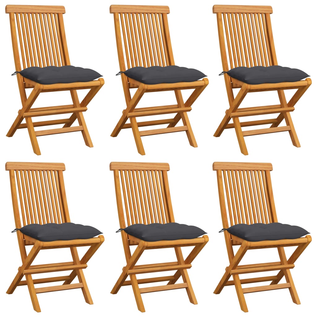 vidaXL Krzesła ogrodowe z antracytowymi poduszkami, 6 szt., tekowe