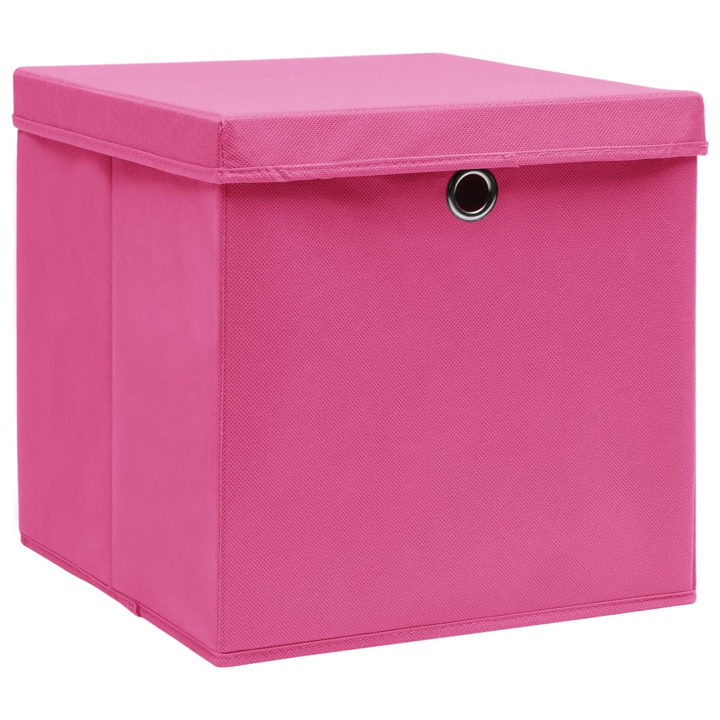 vidaXL Pudełka z pokrywami, 10 szt., 28x28x28 cm, różowe