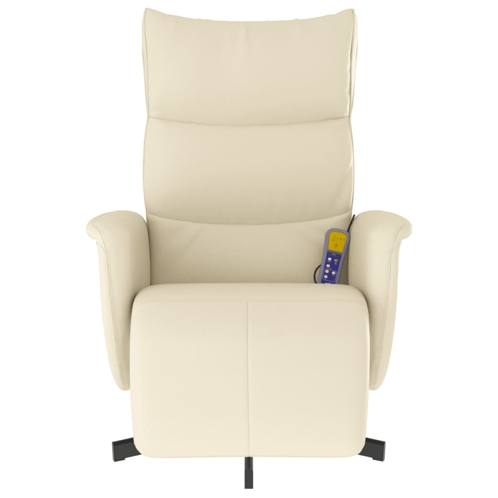 vidaXL Rozkładany fotel masujący z podnóżkiem, kremowy, sztuczna skóra