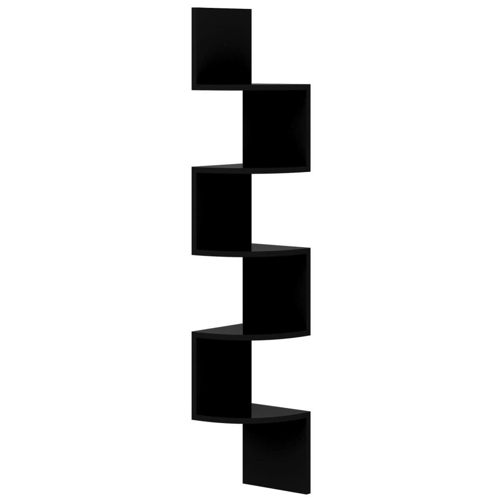 vidaXL Narożna półka ścienna, wysoki połysk, czarna, 19x19x123 cm