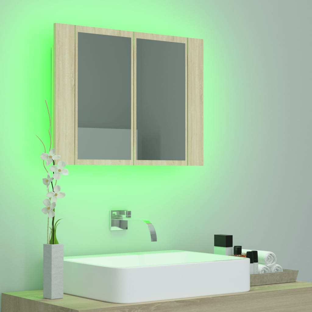 vidaXL Szafka łazienkowa z lustrem i LED, dąb sonoma, 60x12x45, akryl