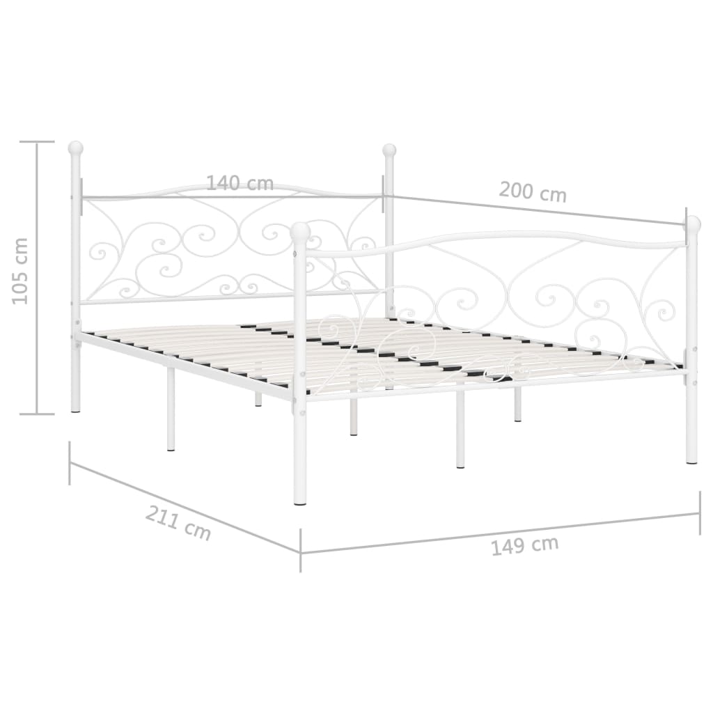 vidaXL Rama łóżka ze stelażem z listw, biała, metalowa, 140 x 200 cm