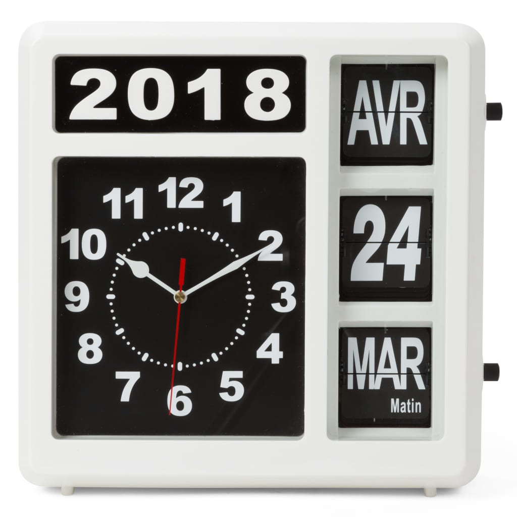 Perel Ścienny zegar z francuskim kalendarzem klapkowym, 31x31 cm