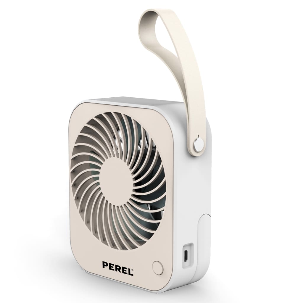 Perel Przenośny wentylator z USB, kremowo-biały