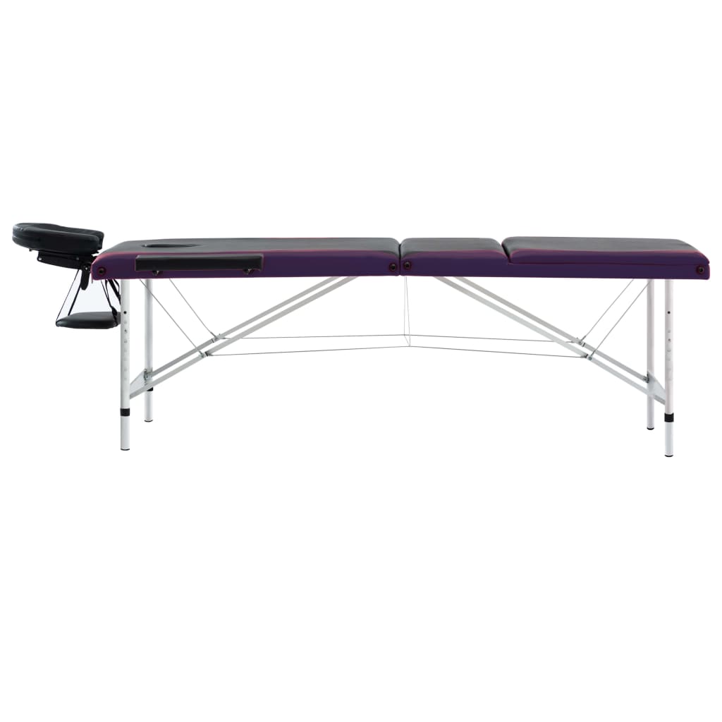 vidaXL Składany stół do masażu, 3-strefy, aluminiowy, czarno-fioletowy