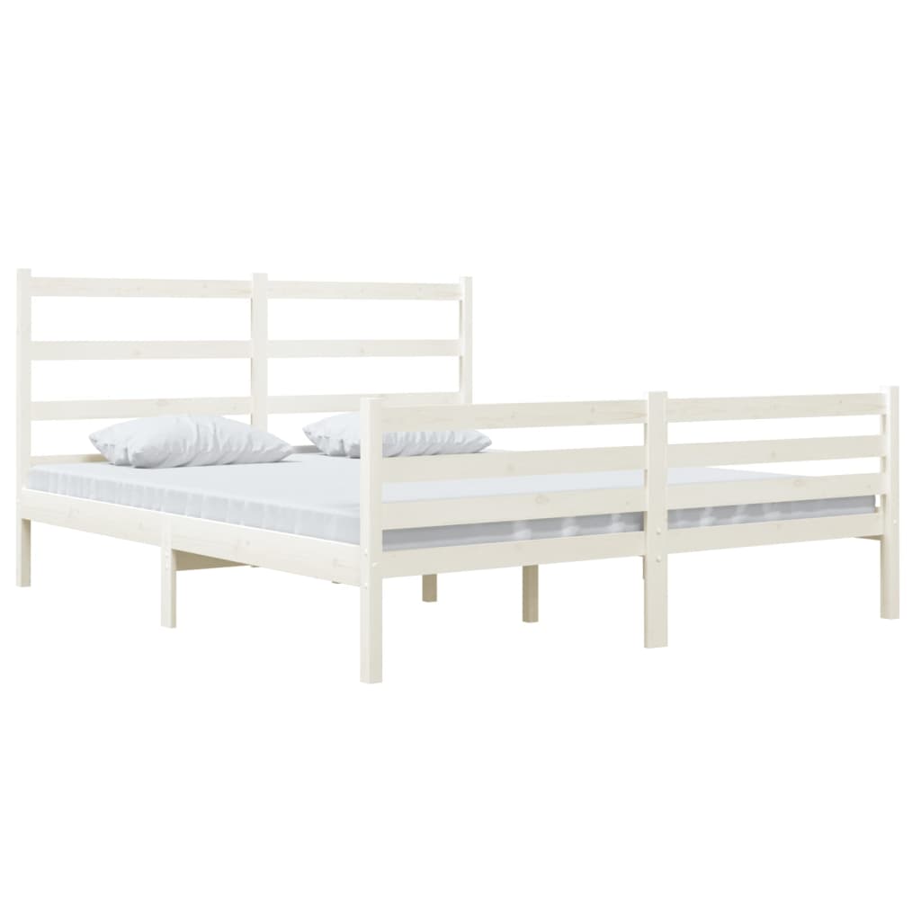 vidaXL Rama łóżka, lite drewno sosnowe, 140x190 cm, biała