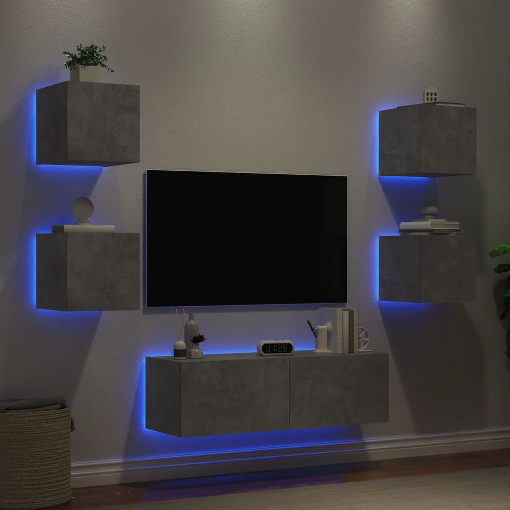 vidaXL 5-cz. zestaw mebli TV z oświetleniem LED, szarość betonu