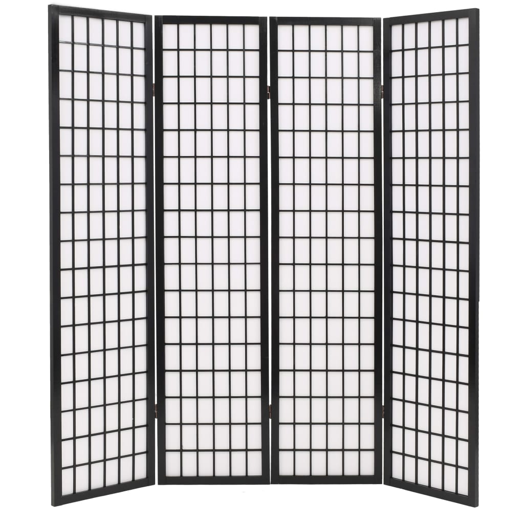 vidaXL Składany parawan 4-panelowy w stylu japońskim, 160x170, czarny