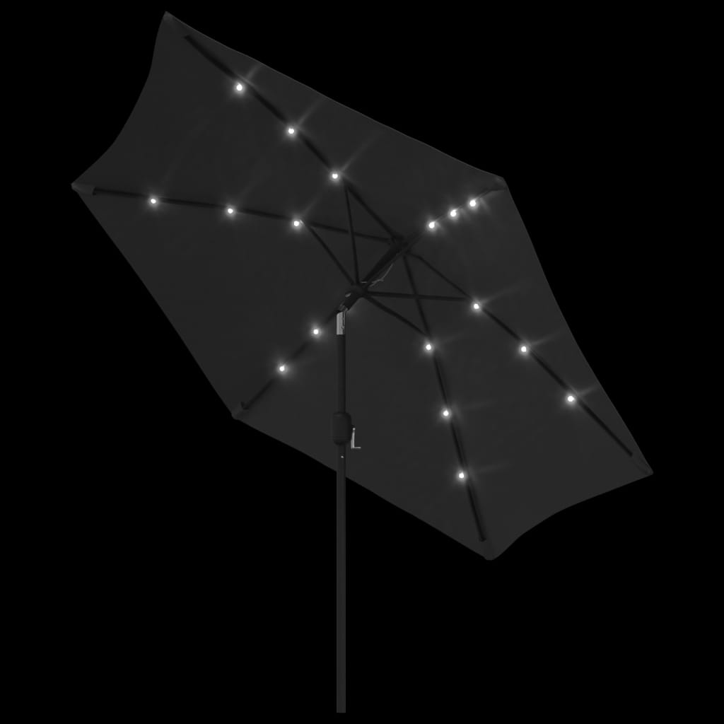 vidaXL Parasol ogrodowy z LED i stalowym słupkiem, 300 cm, czarny