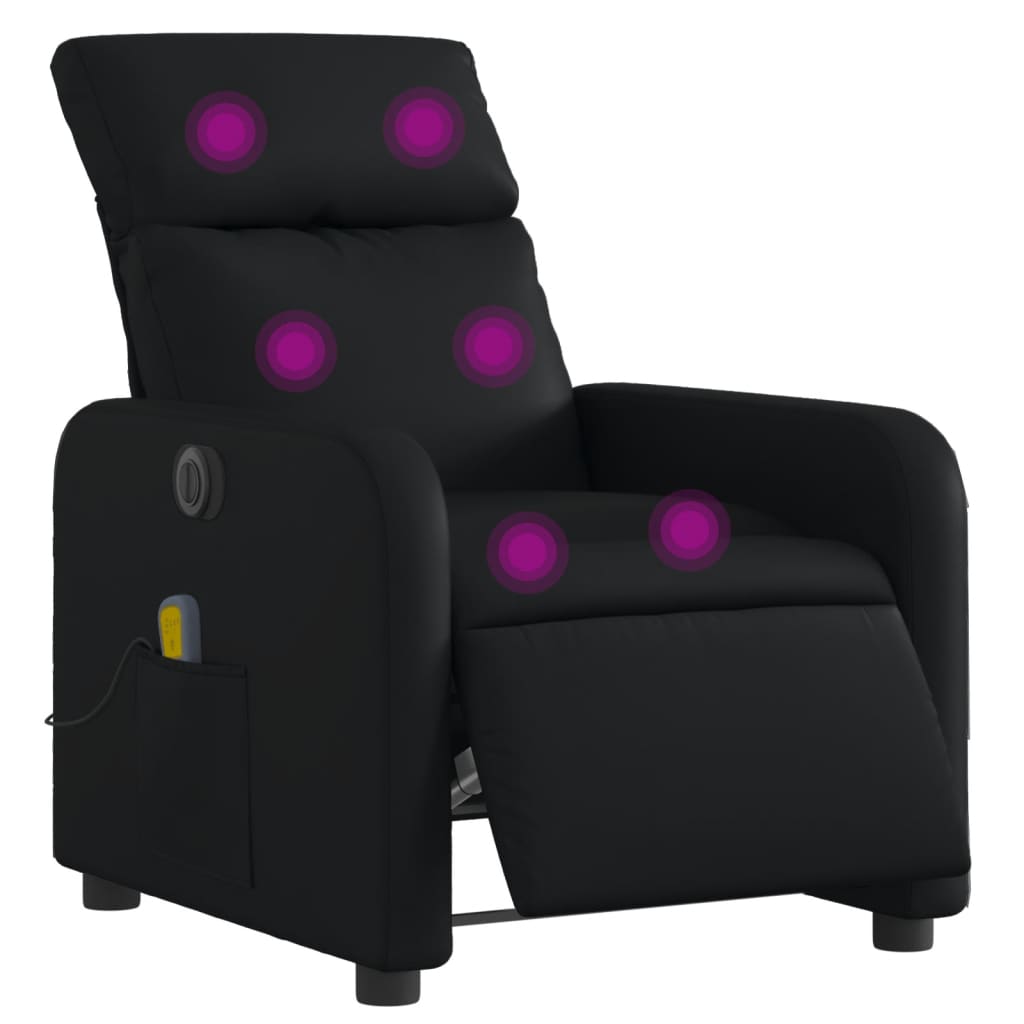 vidaXL Rozkładany fotel masujący, elektryczny, czarny, sztuczna skóra