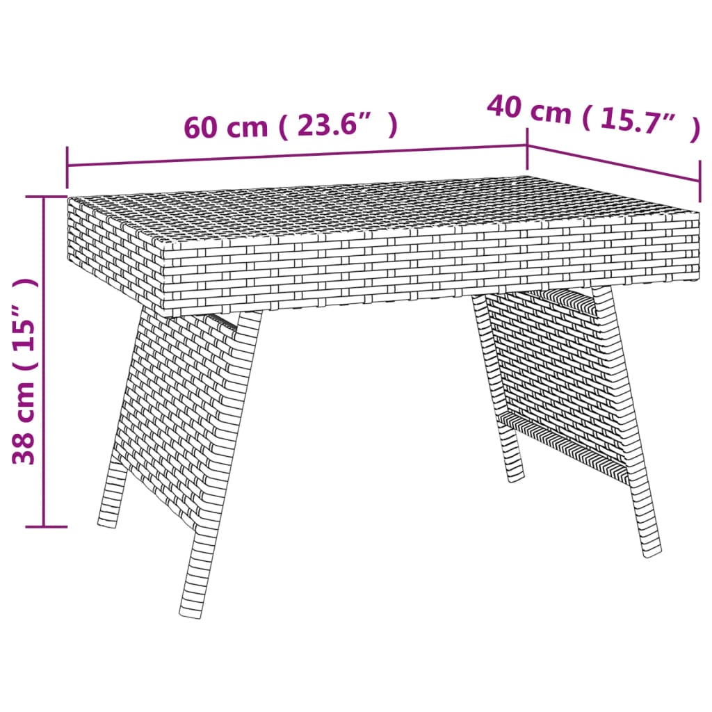 vidaXL Składany stolik boczny, czarny, 60x40x38 cm, polirattan