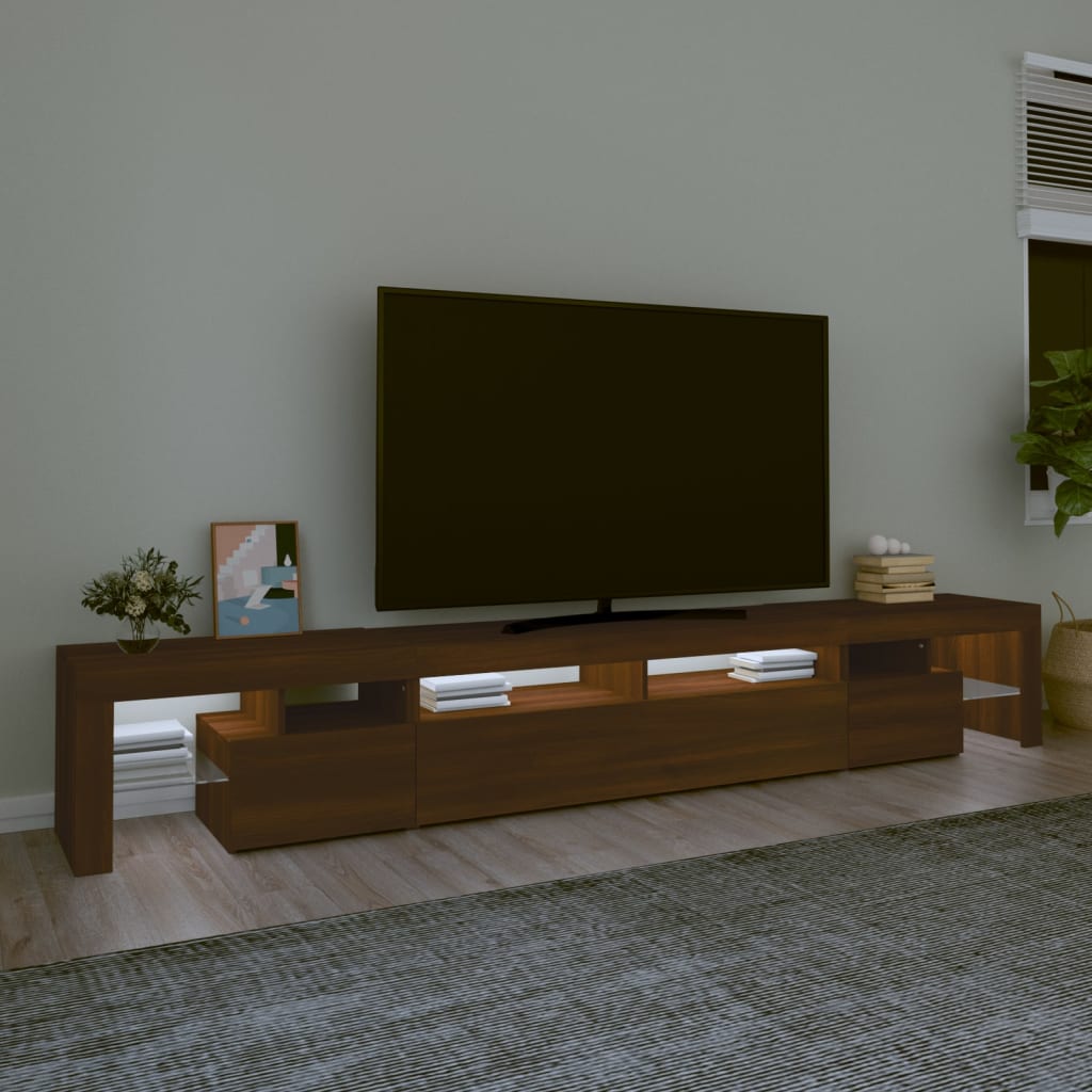 vidaXL Szafka pod TV z oświetleniem LED, brązowy dąb, 260x36,5x40 cm
