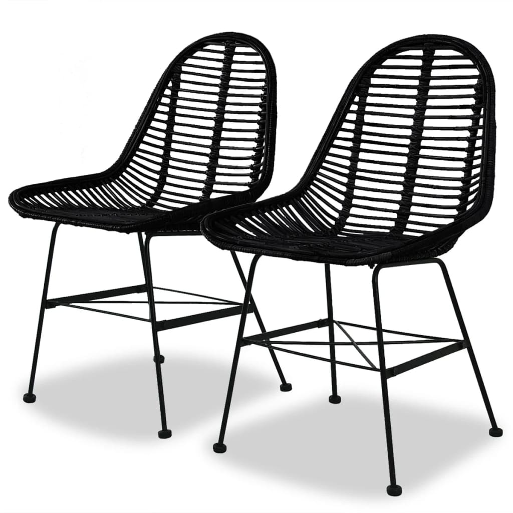vidaXL Krzesła stołowe, 2 szt., czarne, naturalny rattan