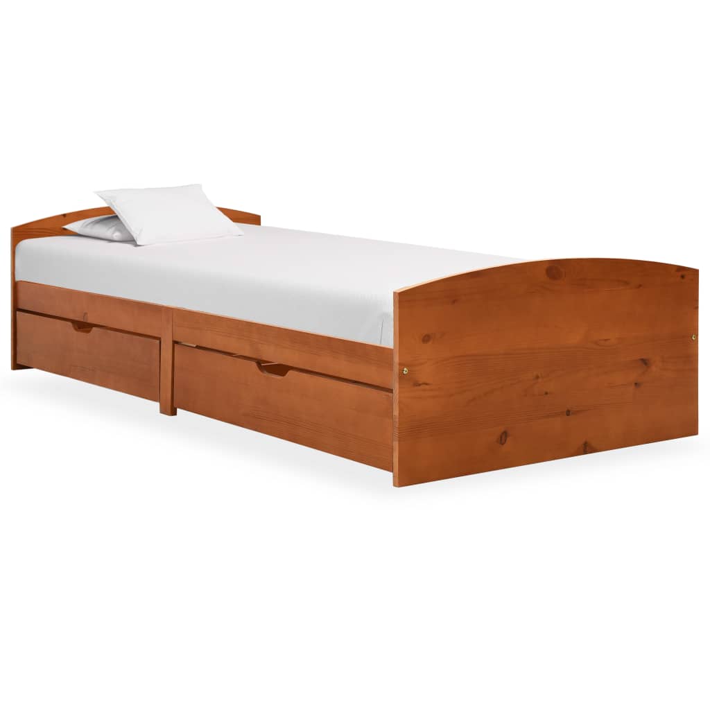 vidaXL Rama łóżka z 2 szufladami, miodowy brąz, sosna, 90 x 200 cm