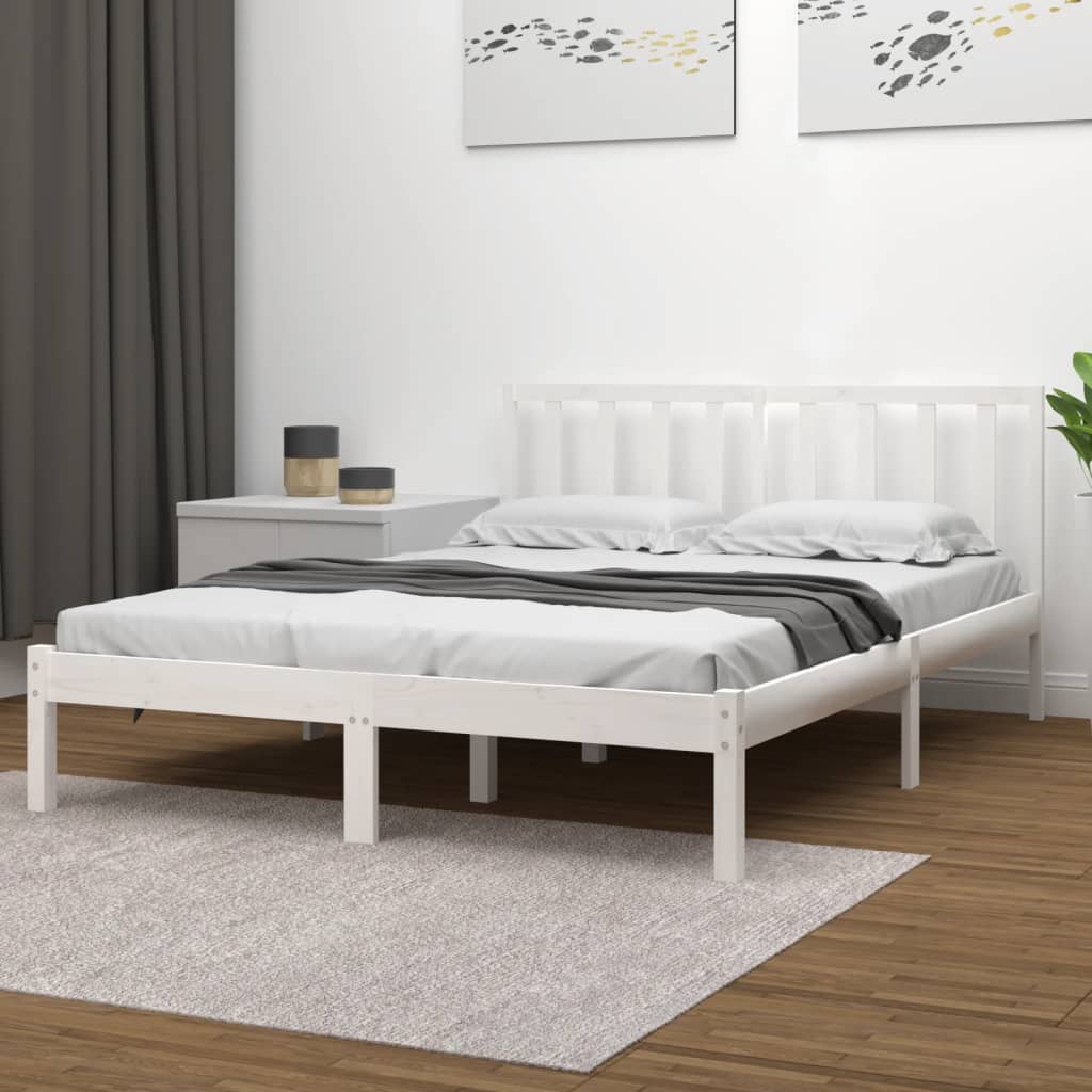 vidaXL Rama łóżka, biała, lite drewno sosnowe, 135x190 cm, podwójna