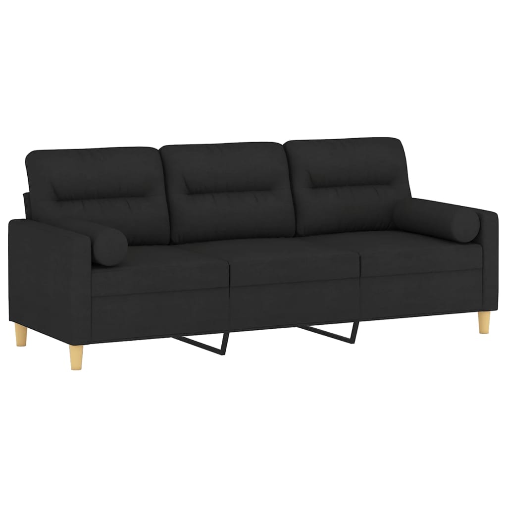 vidaXL 3-osobowa sofa z poduszkami, czarna, 180 cm, tkanina