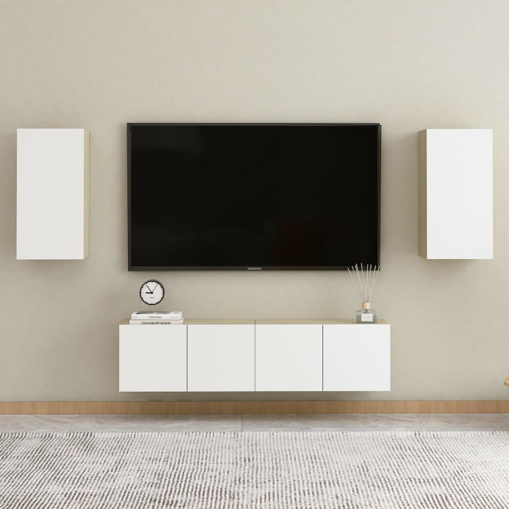 vidaXL Szafka telewizyjna, biel i dąb sonoma, 30,5x30x60 cm, płyta