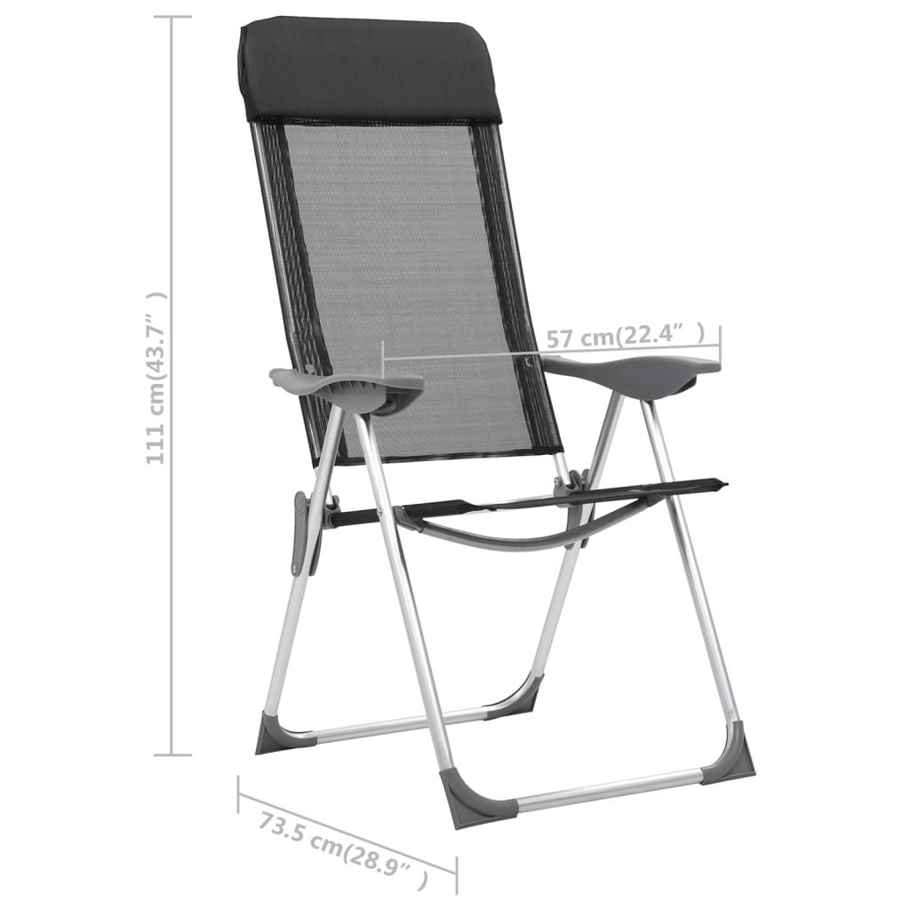 vidaXL Składane krzesła turystyczne, 4 szt., czarne, aluminiowe