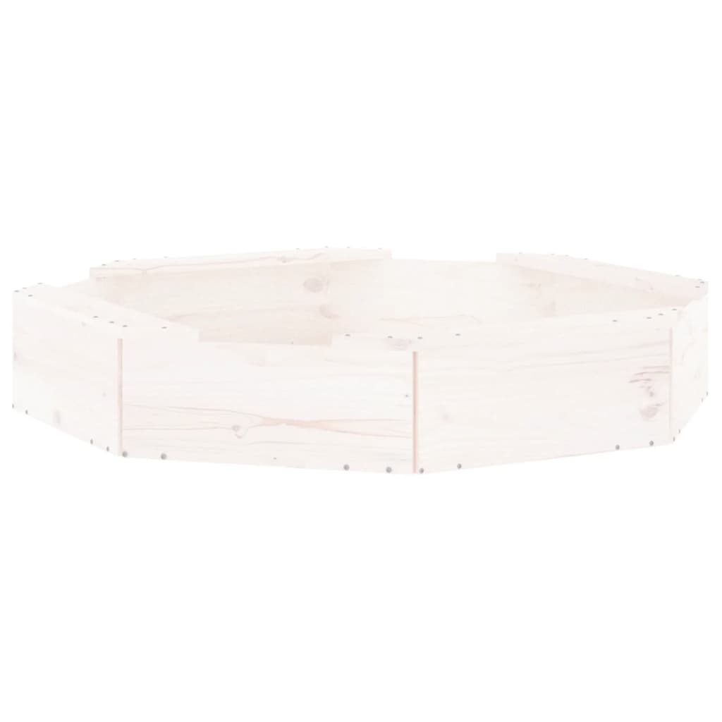 vidaXL Piaskownica z siedziskami, biała, ośmiokątna, drewno sosnowe