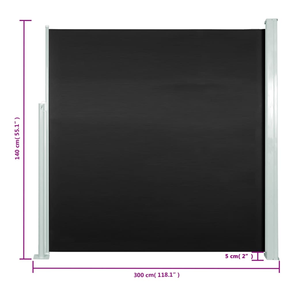vidaXL Wysuwana markiza boczna na taras, 140 x 300 cm, czarna