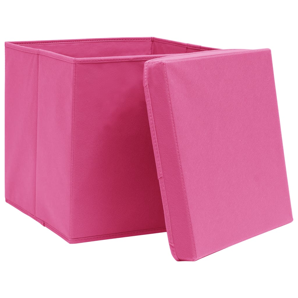 vidaXL Pudełka z pokrywami, 4 szt., 28x28x28 cm, różowe