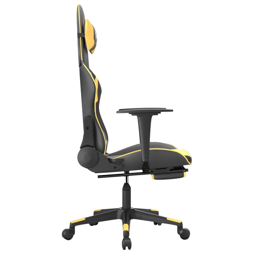 vidaXL Fotel gamingowy z podnóżkiem, czarno-złoty, sztuczna skóra