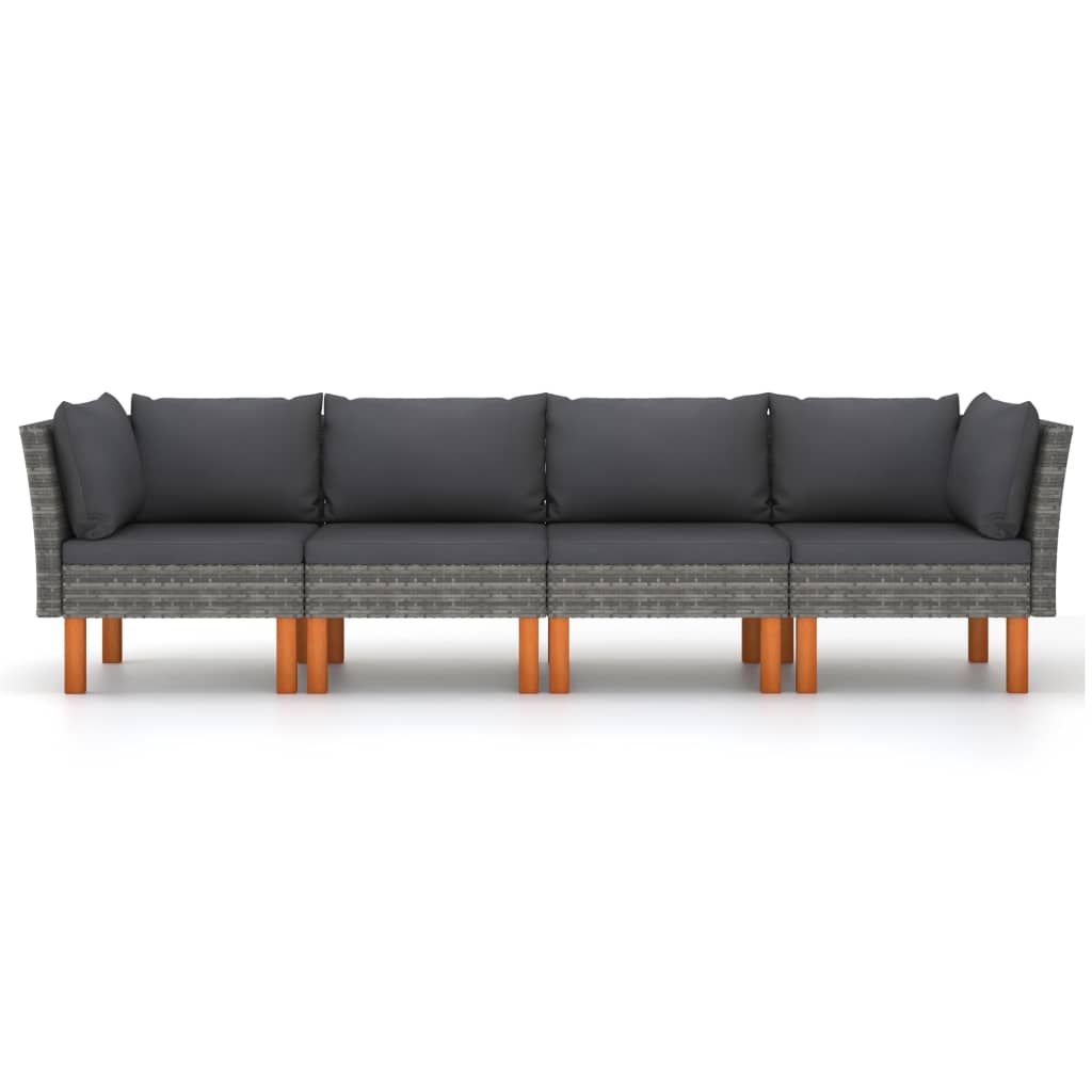 vidaXL 4-osobowa sofa ogrodowa z poduszkami, polirattan, szara