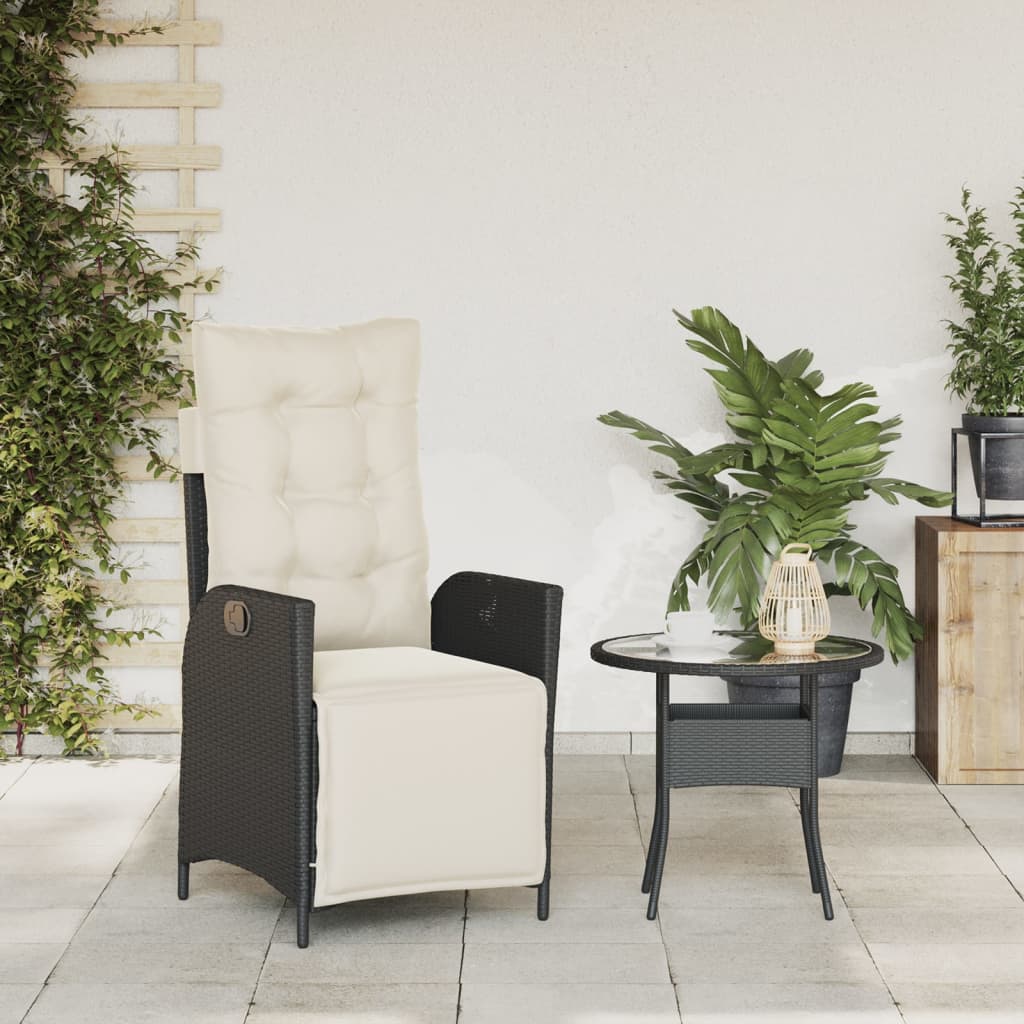 vidaXL Rozkładany fotel ogrodowy z podnóżkiem, czarny polirattan