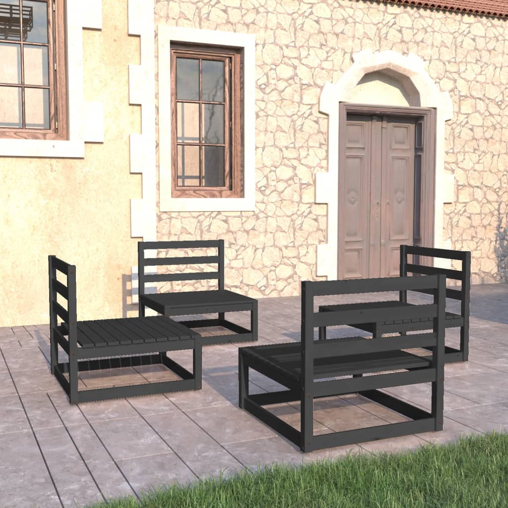 vidaXL 4-cz. zestaw wypoczynkowy do ogrodu, czarny, drewno sosnowe