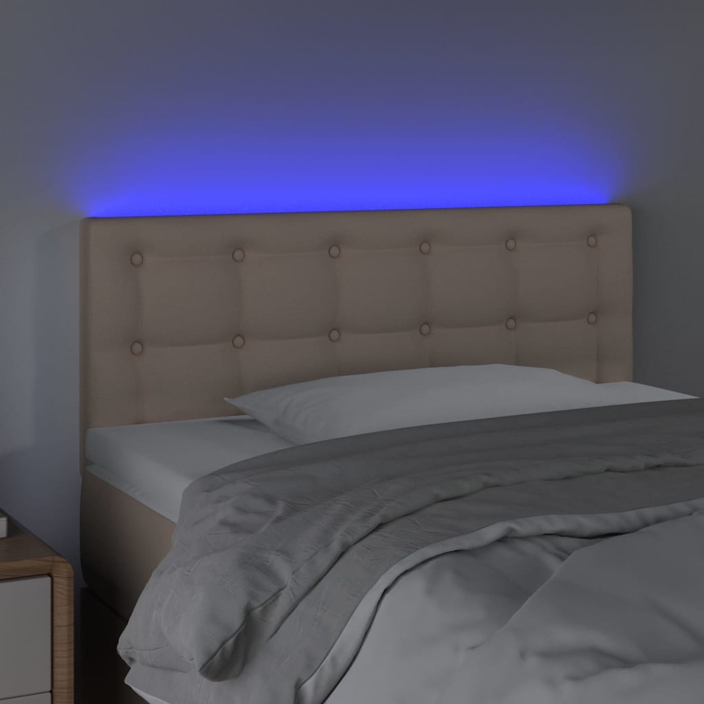 vidaXL Zagłówek do łóżka z LED, cappuccino, 100x5x78/88 cm, ekoskóra