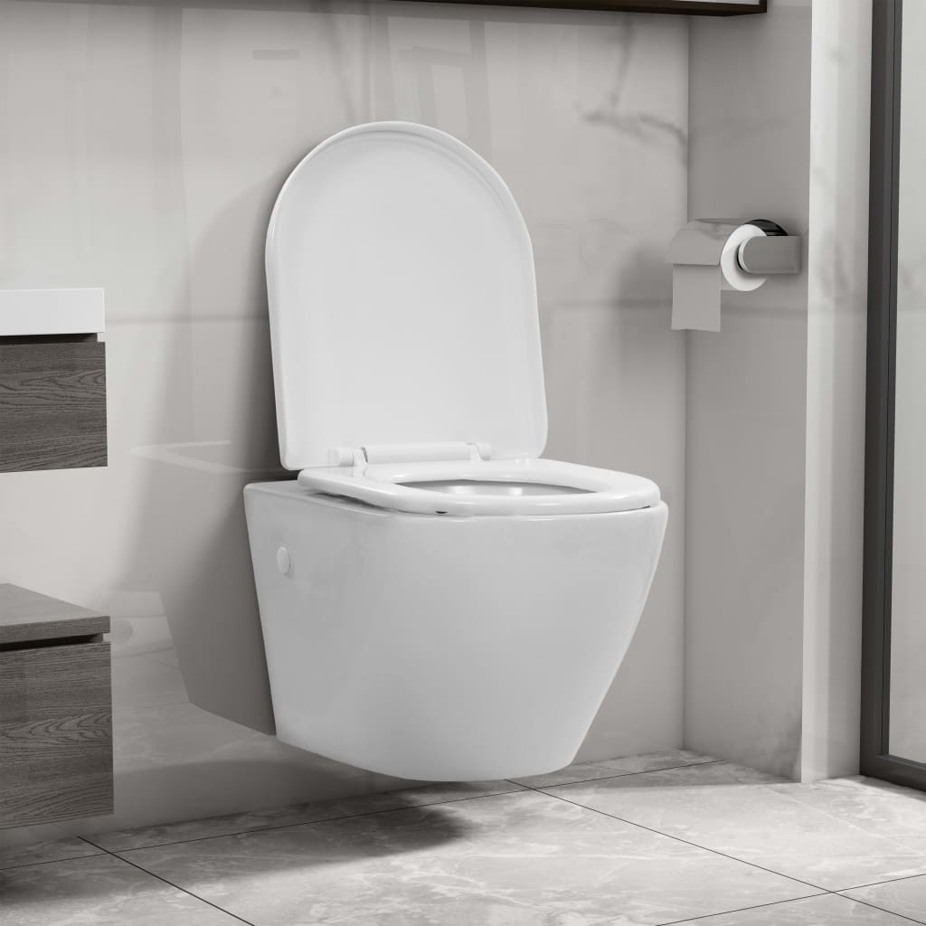 vidaXL Wisząca toaleta bez kołnierza, ceramiczna, biała