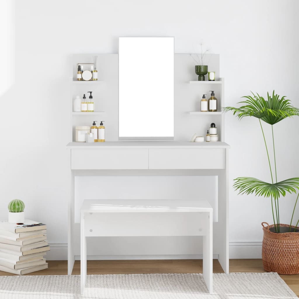 vidaXL Toaletka z lustrem, biała, 96x40x142 cm
