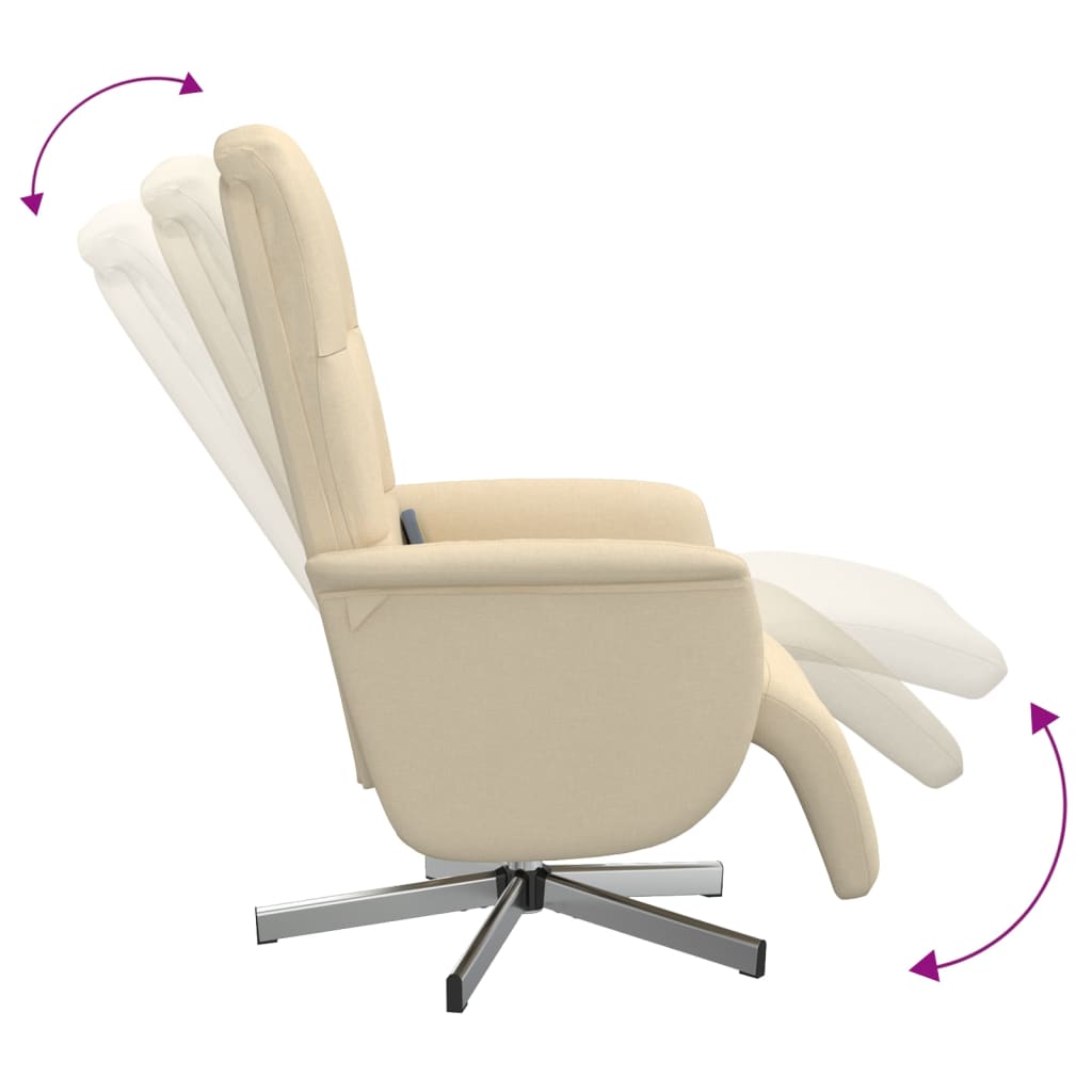 vidaXL Rozkładany fotel masujący z podnóżkiem, kremowy, tkanina