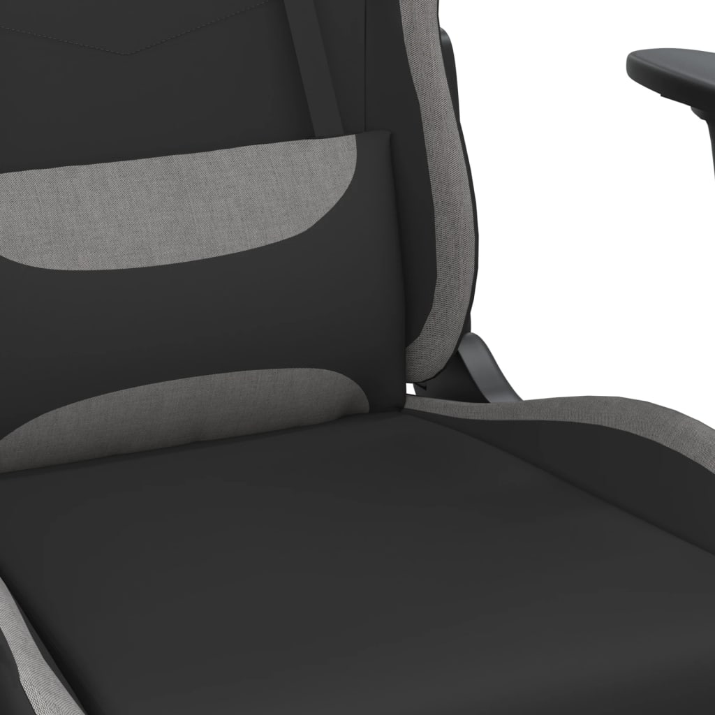 vidaXL Fotel gamingowy z podnóżkiem i masażem, czarno-szary, tkanina
