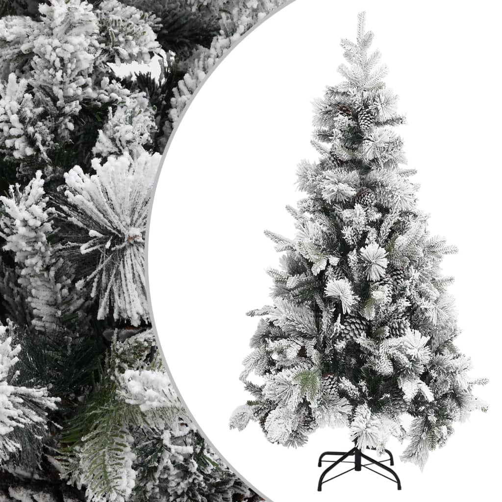 vidaXL Choinka flokowana śniegiem z szyszkami, 225 cm, PVC i PE