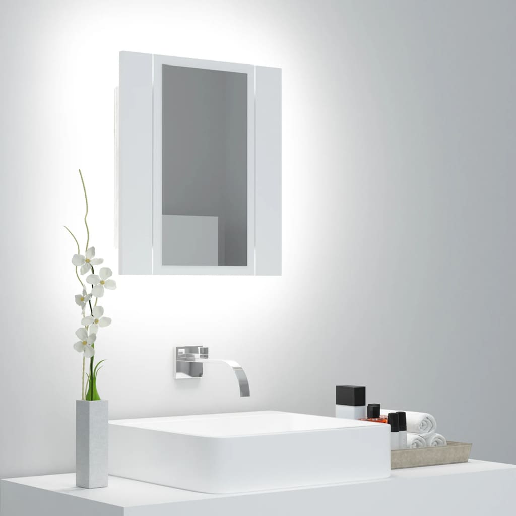 vidaXL Szafka łazienkowa z lustrem i LED, biała, 40x12x45 cm, akryl