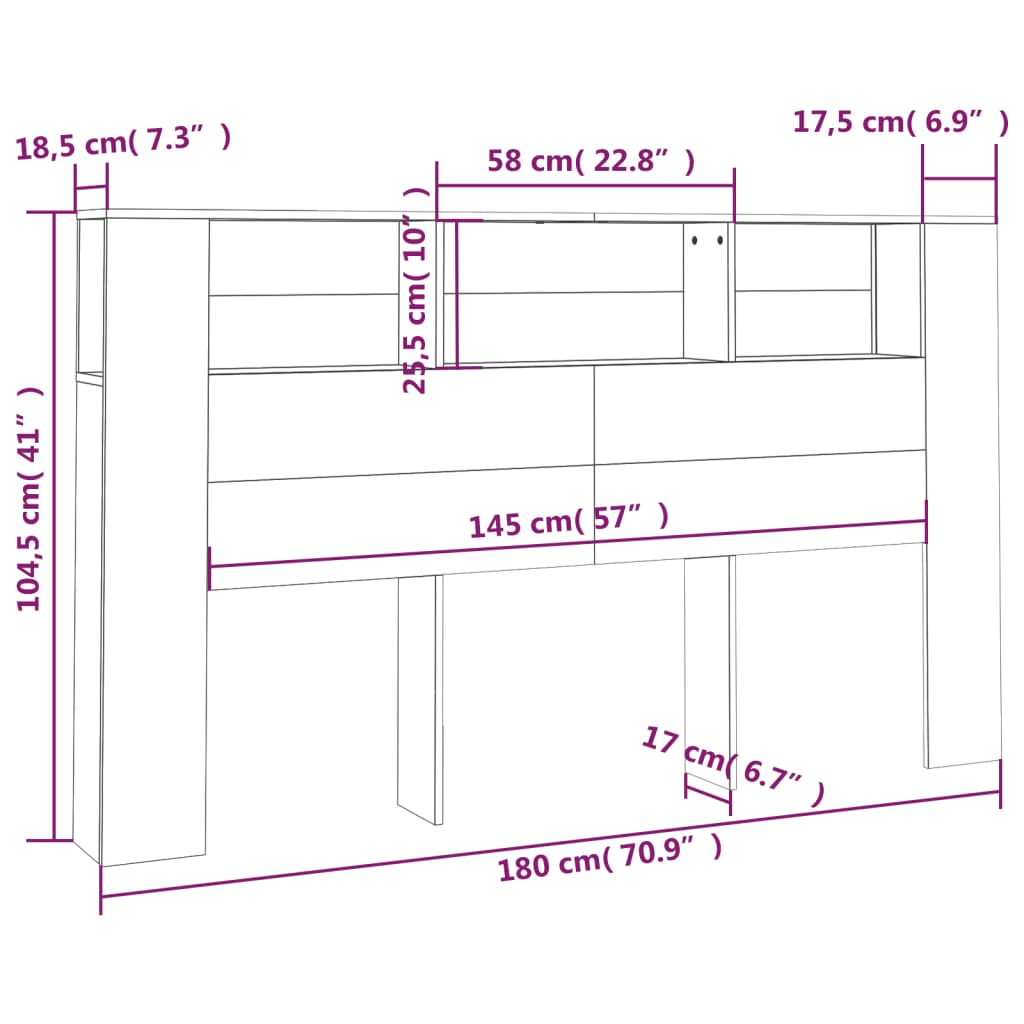 vidaXL Wezgłowie łóżka z półkami, białe, 180x18,5x104,5 cm