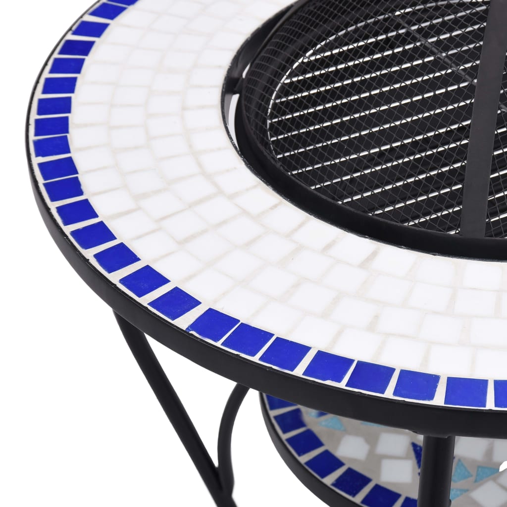 vidaXL Mozaikowe palenisko ze stolikiem, niebiesko-białe, 68 cm