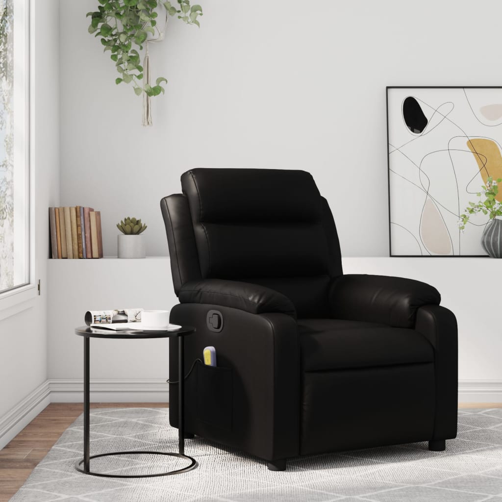 vidaXL Rozkładany fotel masujący, czarny, sztuczna skóra