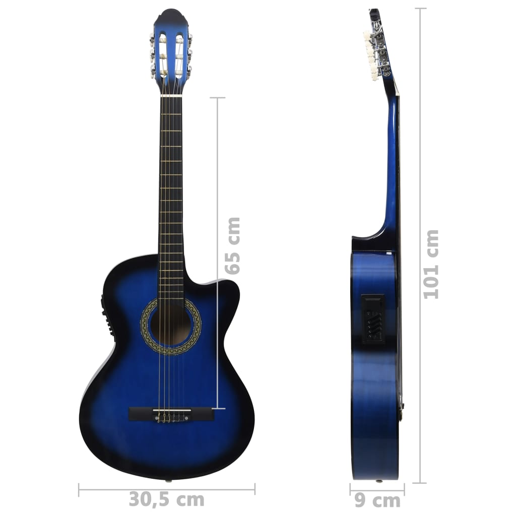 vidaXL Gitara klasyczna z wycięciem, 6 strun i equalizer, niebieska