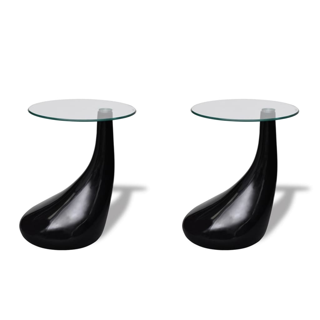 vidaXL 2 czarne stoliki z okrągłym, szklanym blatem, wysoki połysk