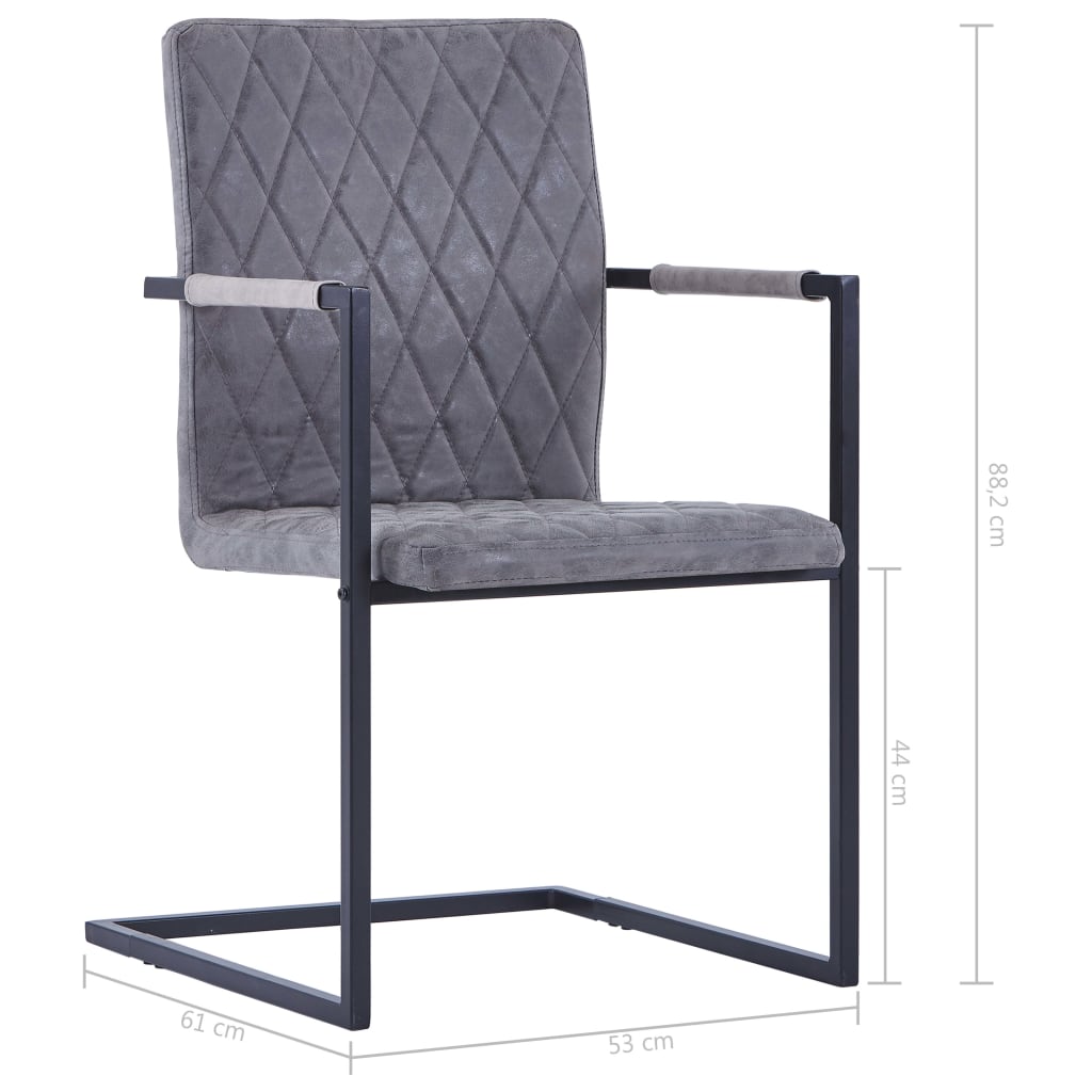 vidaXL Krzesła stołowe, 2 szt., wspornikowe, ciemnoszare, ekoskóra