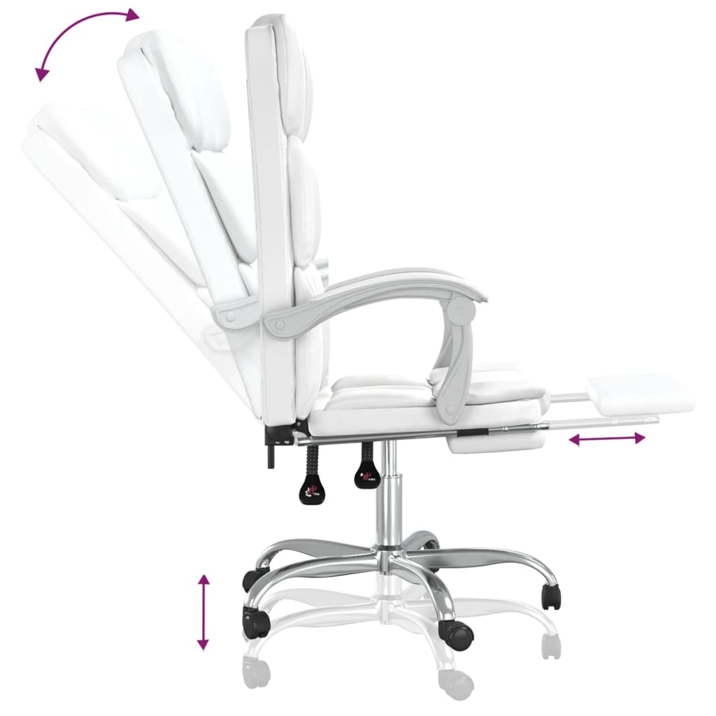 vidaXL Rozkładany fotel biurowy, biały, sztuczna skóra