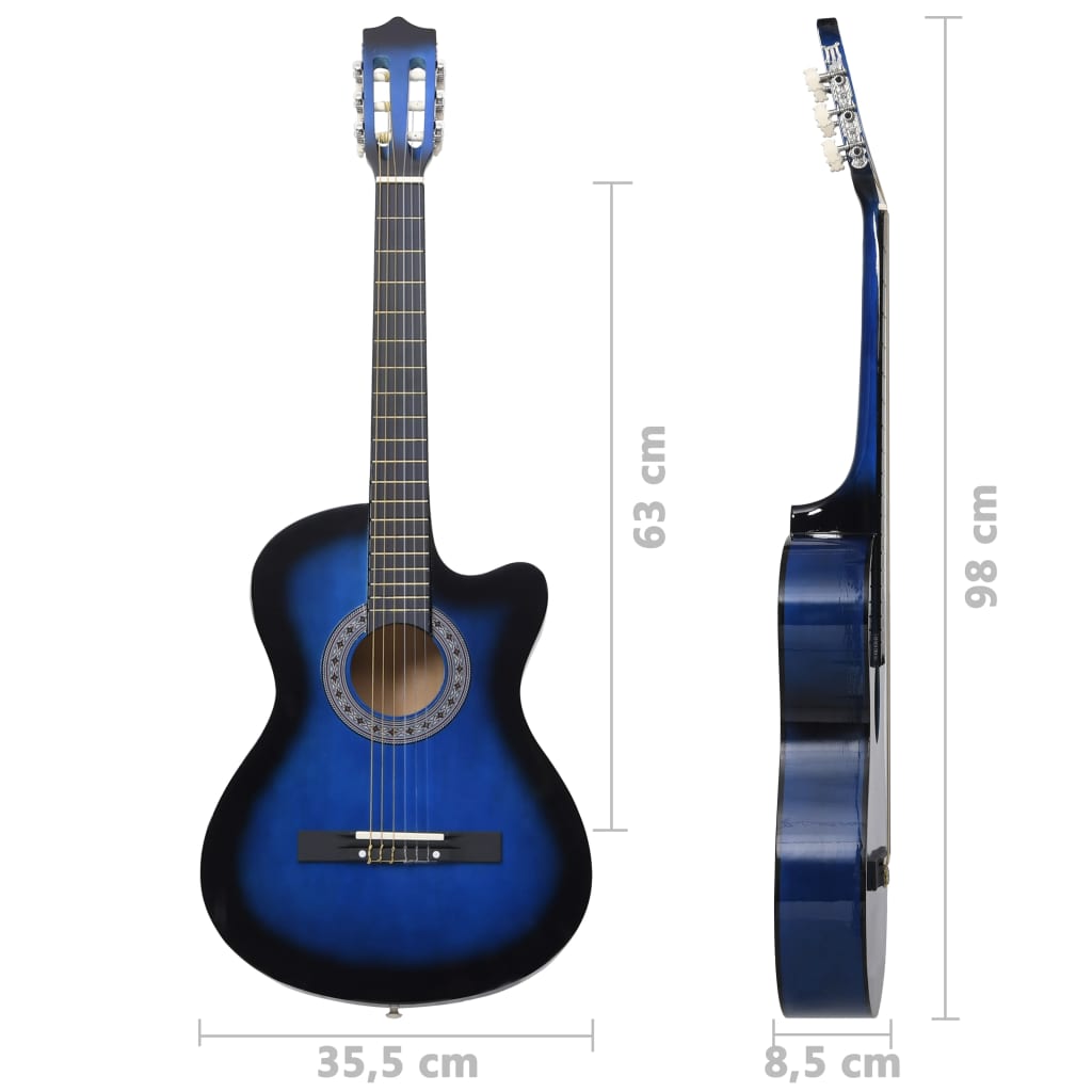 vidaXL Gitara klasyczna z wycięciem, 6 strun, niebieska, 38"