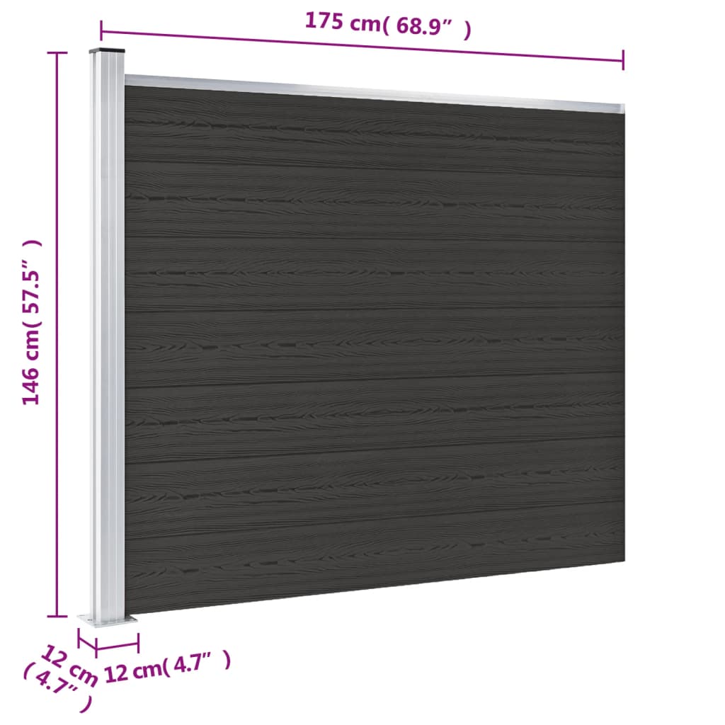 vidaXL Panel ogrodzeniowy z WPC, 175x146 cm, czarny