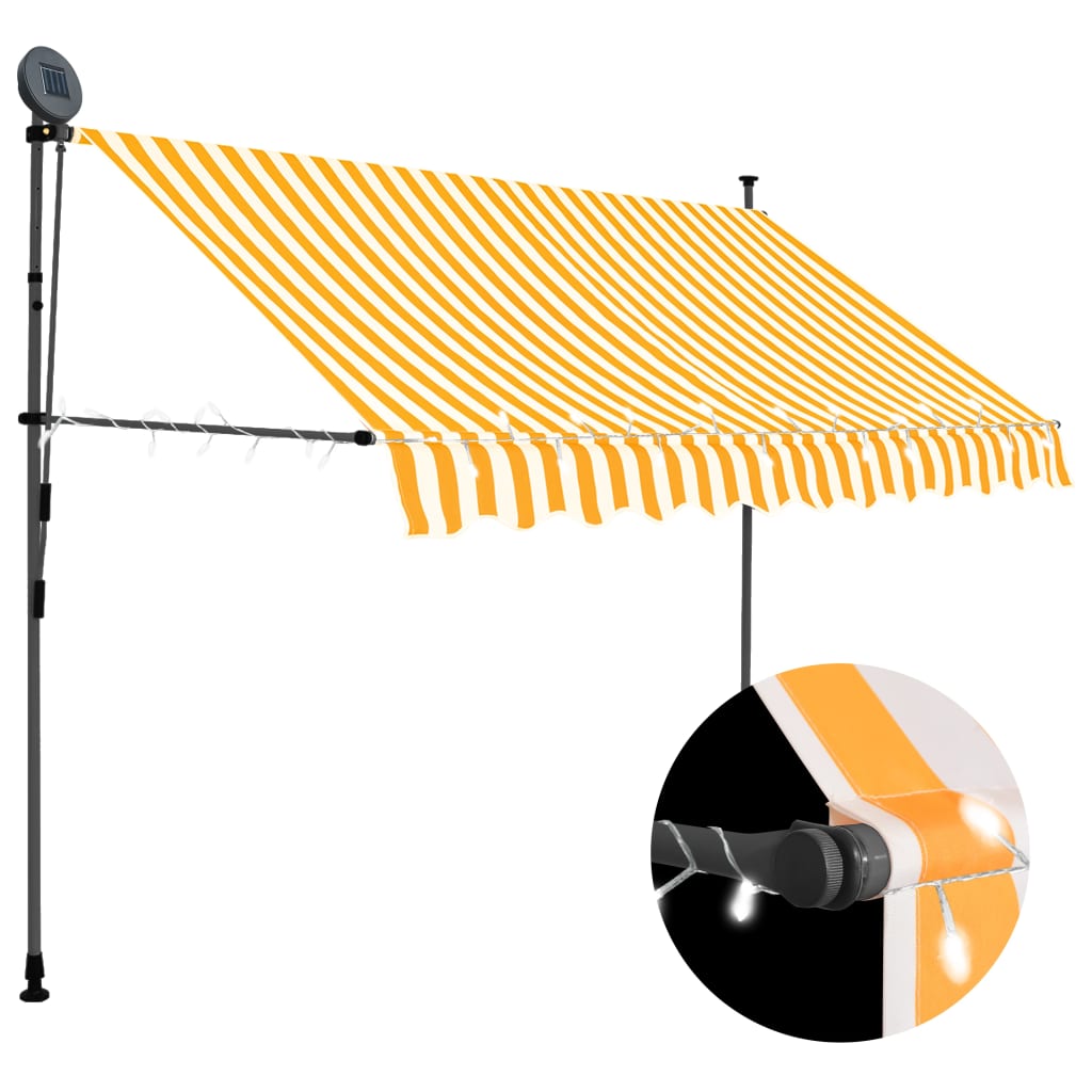 vidaXL Ręcznie zwijana markiza z LED, 300 cm, biało-pomarańczowa