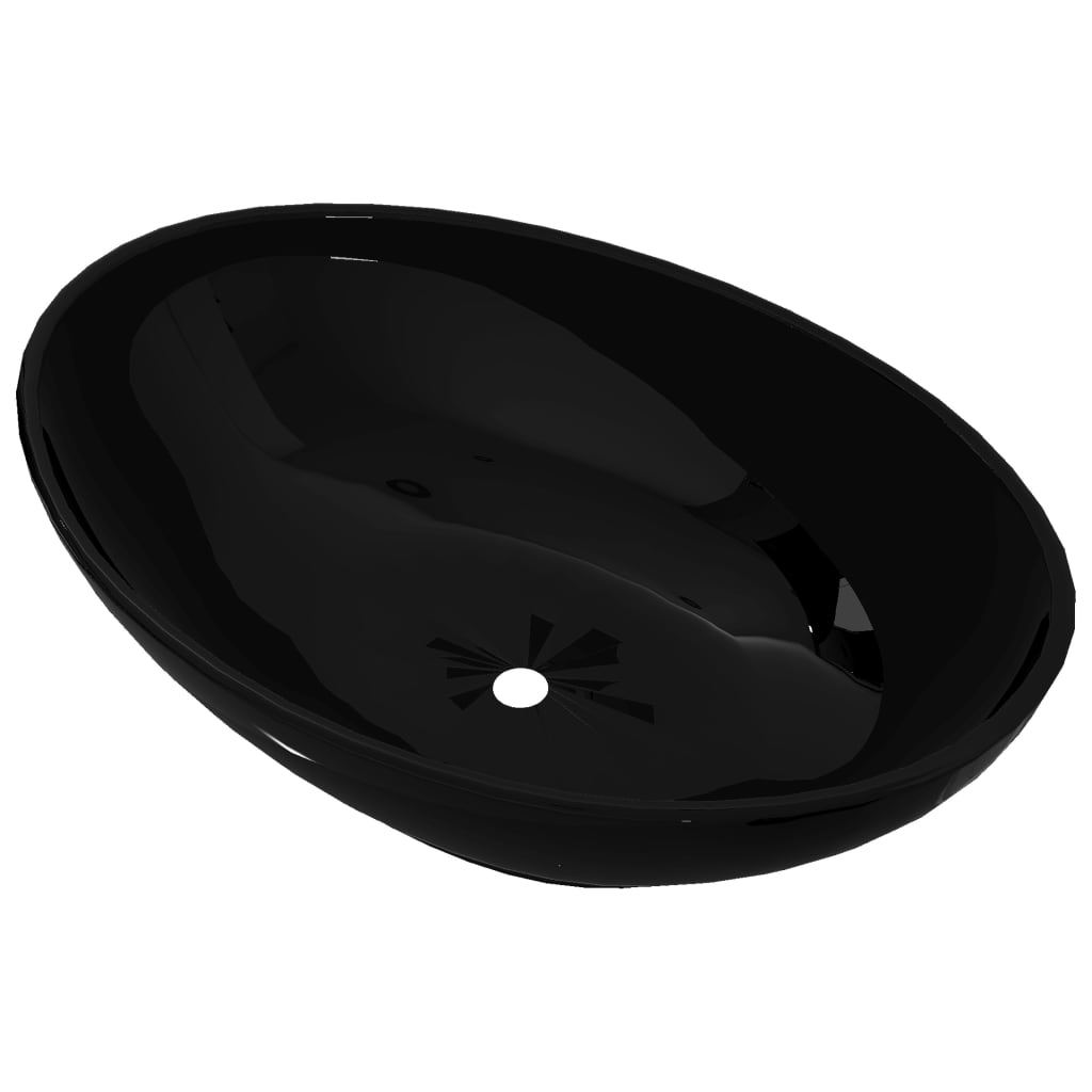 vidaXL Luksusowa ceramiczna umywalka, owalna, czarna, 40 x 33 cm